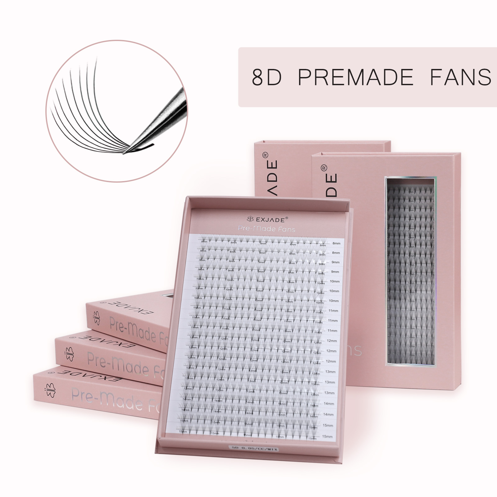 XL Narrow Fans 10D Heat-bonded Thin Base Premade Volume Fans  400 Fans